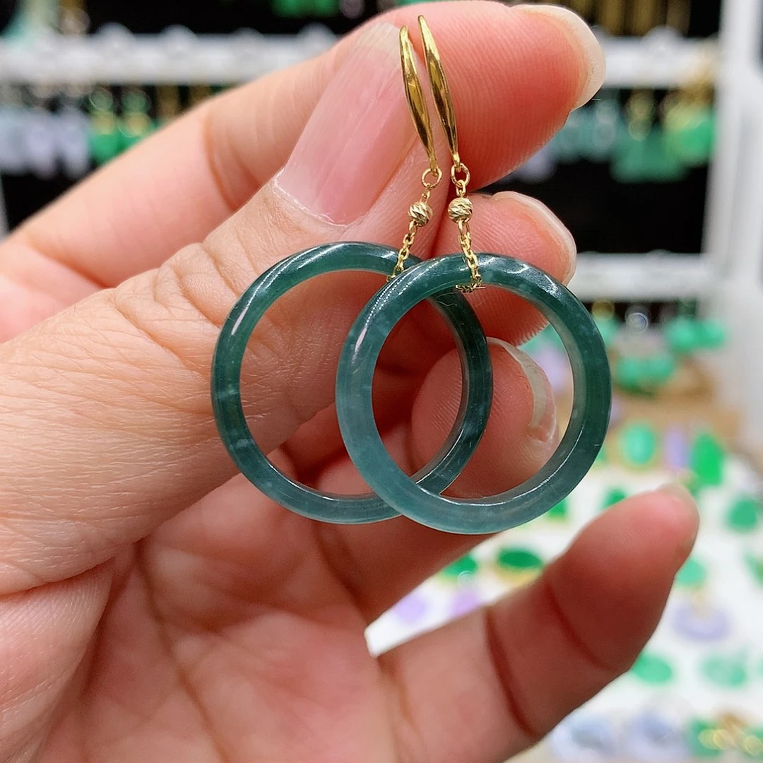 翡翠耳饰18K金镶嵌的