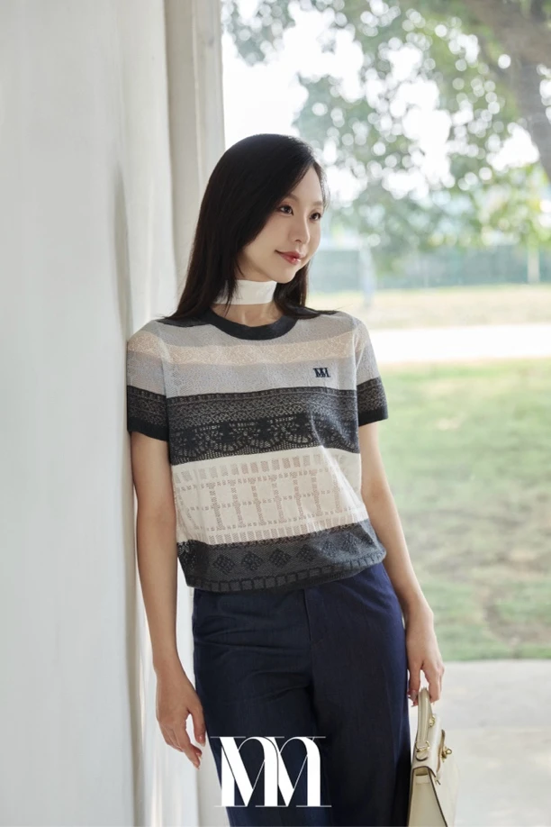 mithworld 清透条纹镂空上衣