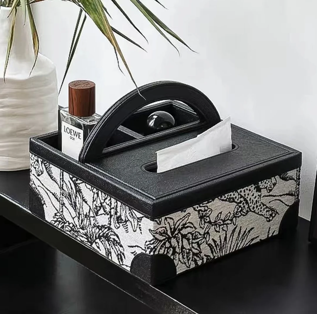 加厚复古皮质多功能纸巾盒客厅布艺抽纸盒遥控器收纳盒