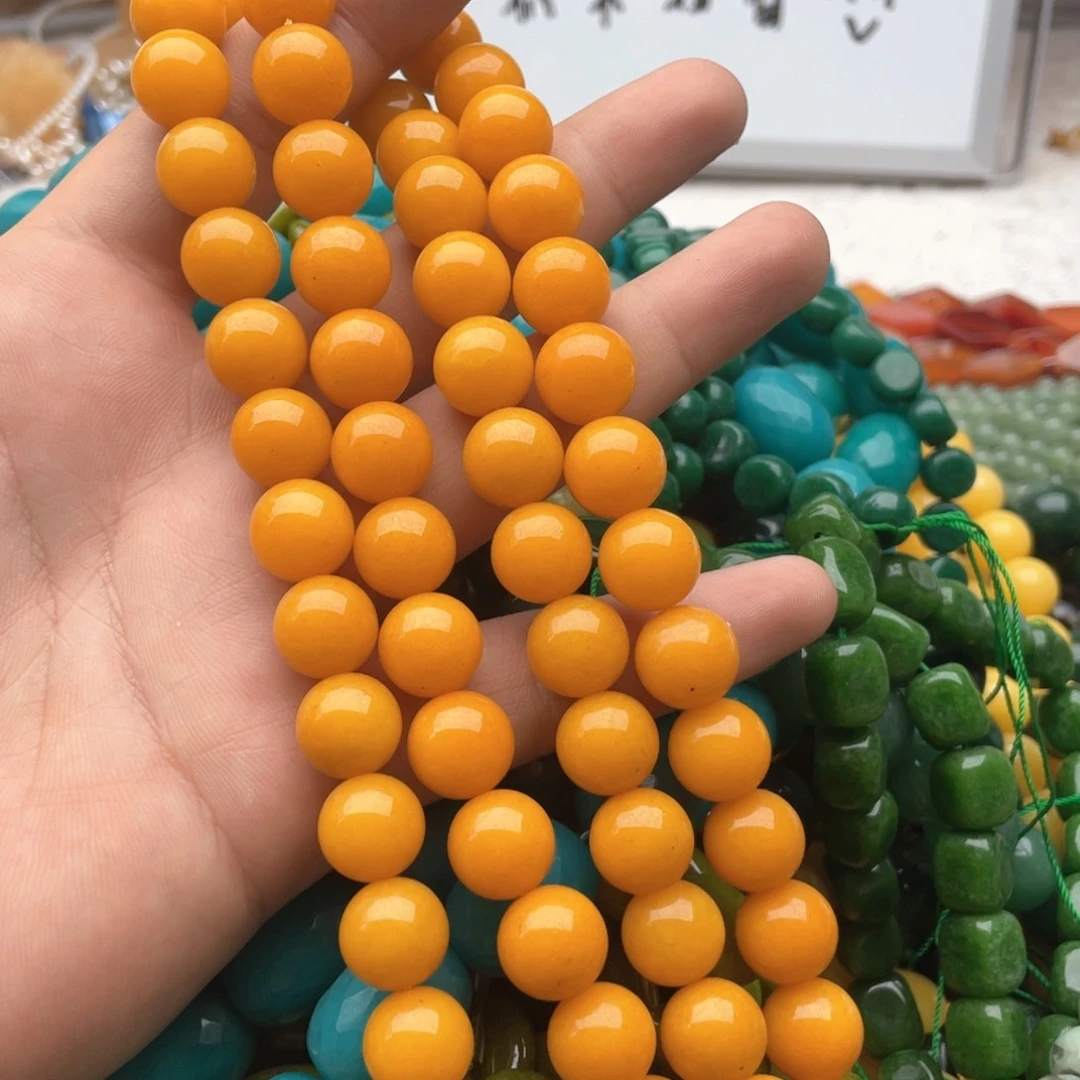 玛瑙/玉髓合金珠宝半成品一条装卡12mm缅黄玉圆珠