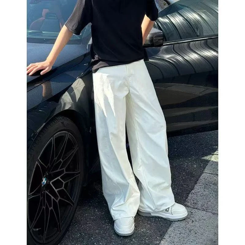 宽松显瘦百搭弯刀阔腿裤男夏季新款简约时尚休闲裤ins韩版直筒裤