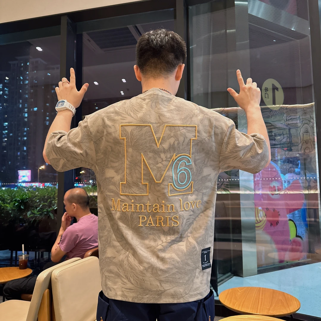 探戈服饰【刺绣M6字母t恤】2025夏季短袖潮牌百搭重工透气男女款t恤