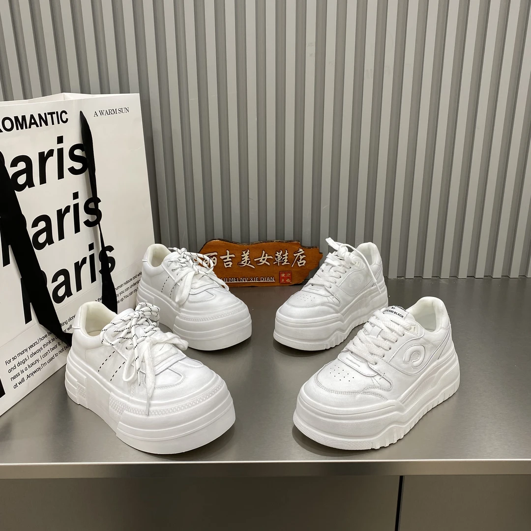 欧洲站2025新款真皮擦色做旧厚底小白鞋女鞋松糕百搭休闲运动板鞋