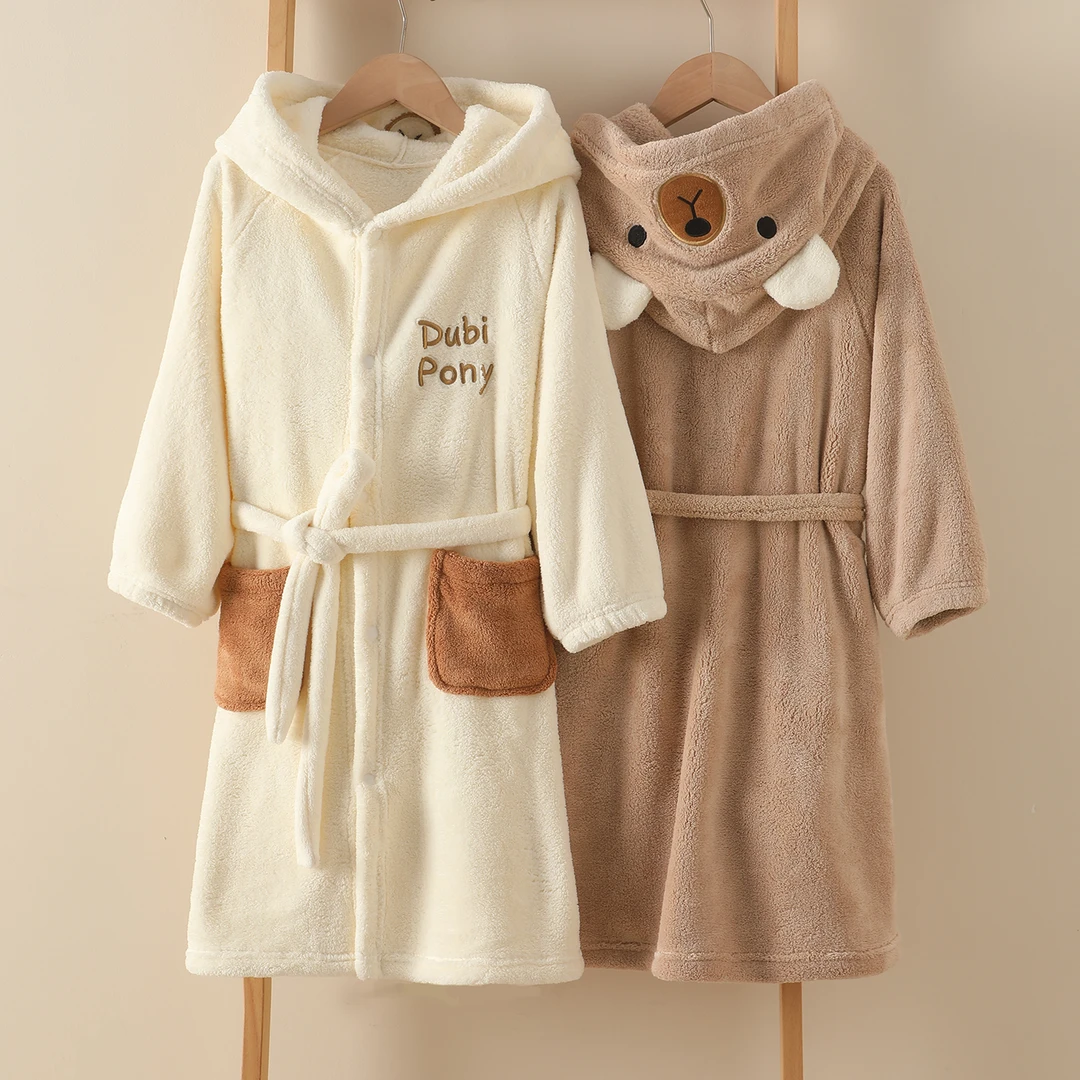 吸水速干儿童连帽浴袍男童长袖睡袍宝宝浴衣长袍女童睡衣加厚秋冬
