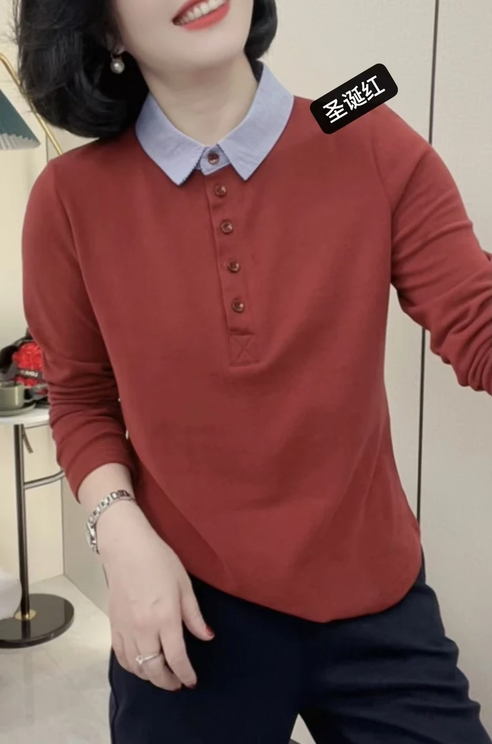 安潮秀A 2217孤品捡漏加厚秋冬时尚竖条领拼接POLO衫显瘦气质上衣