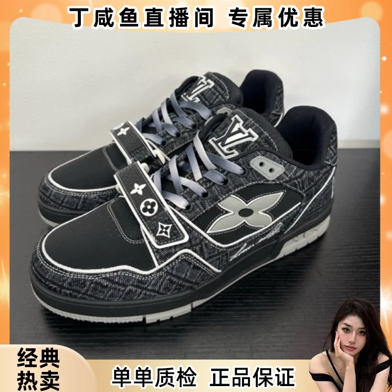 未使用 LouisVuitton/路易威登 trainer牛仔布黑色魔术贴