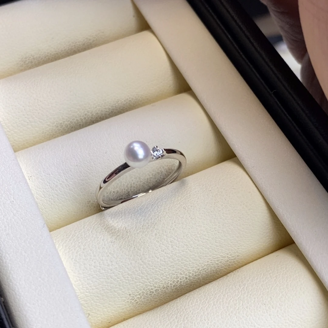 戒指银S925镶嵌淡水珍珠