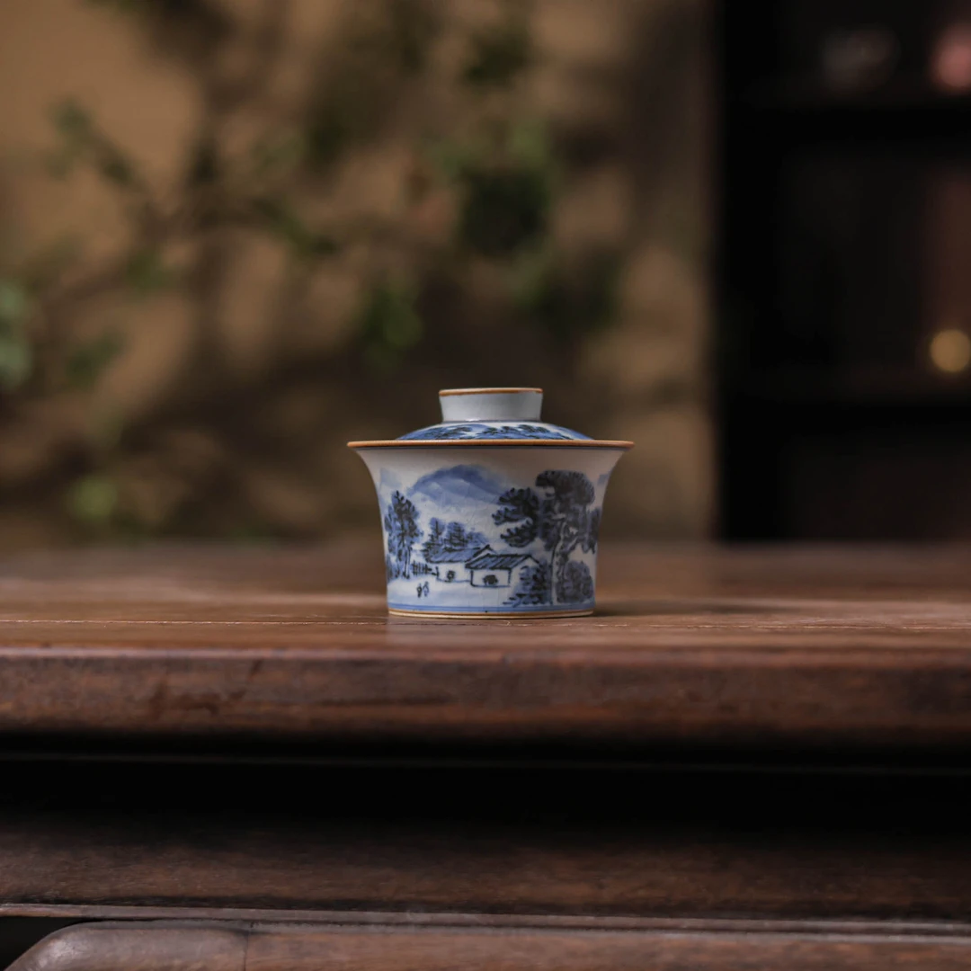 【非遗甄选】朴云堂-山水-平底盖碗-130CC（朴碗0137）