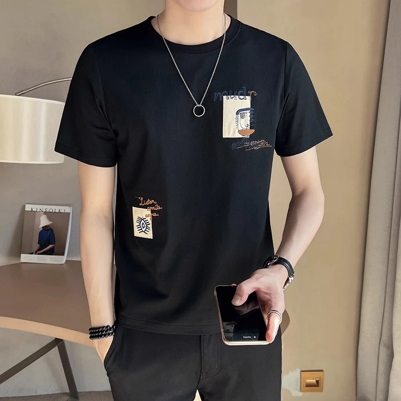 夏季T恤男士t恤短袖男生衣服高级感ins潮牌百搭体恤半袖T打底上衣