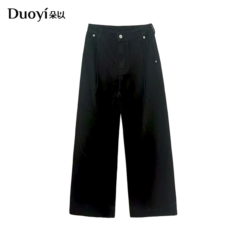 朵以2025冬季新款时尚百搭牛仔裤高腰显瘦磨毛阔腿裤39DD235038