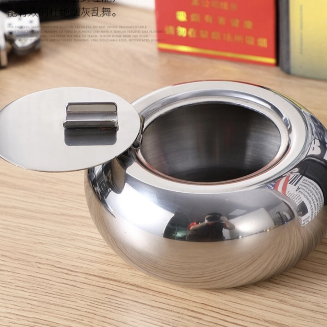 翻盖式不锈加厚钢烟灰缸易清洁客厅办公桌带盖防飞灰烟灰缸