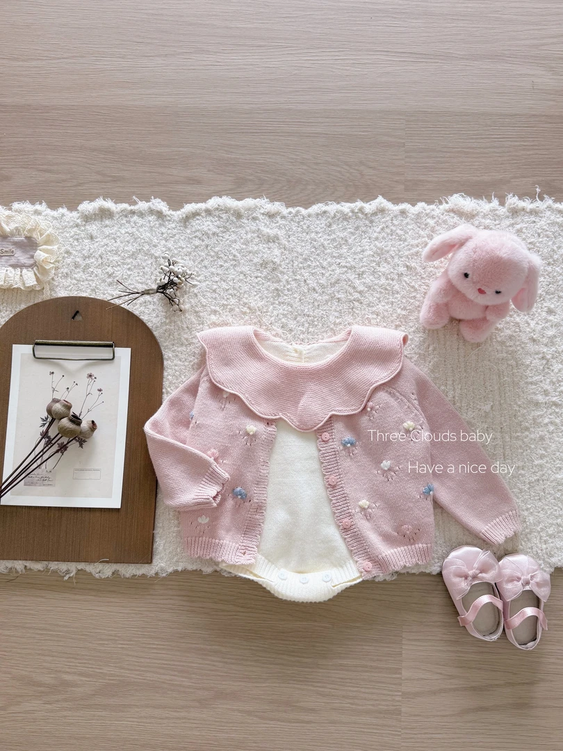 三小朵2691【多汁桃桃】春秋婴幼儿精致花边领针主包屁衣哈衣外套