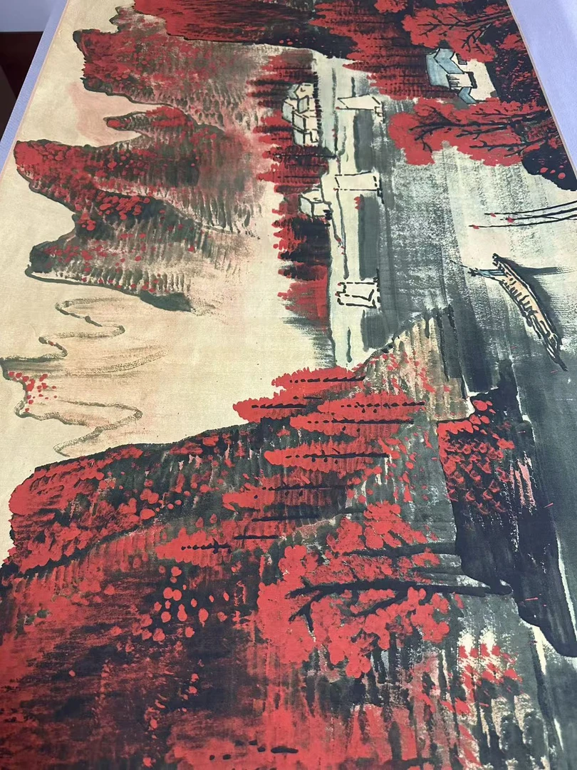 横幅大画染客厅办公室适用古山水丝绸画卷轴国画