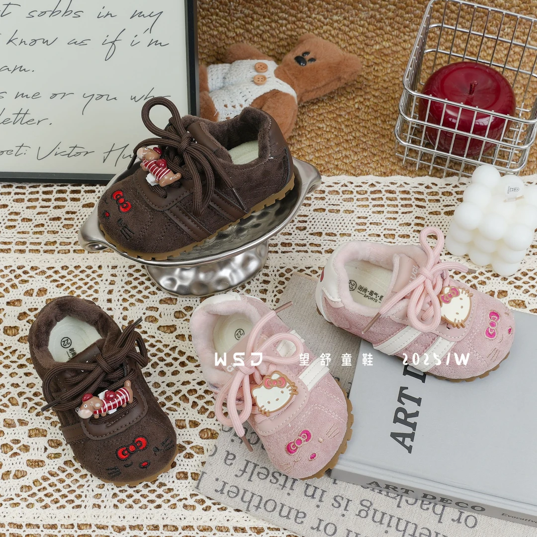 望舒家韩版女童加绒保暖运动鞋秋冬季儿童休闲德训鞋学步鞋68