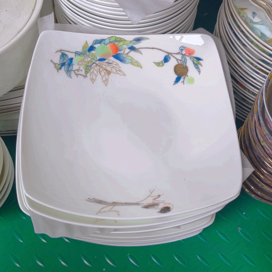 瓷片荔枝八寸方盘四个瑕疵