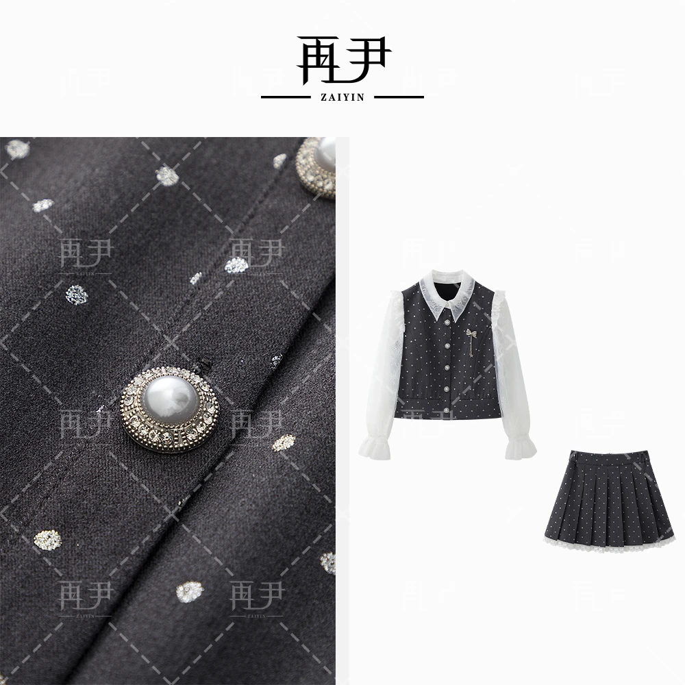 【雪夜】小众设计师定制轻奢时尚高级感气质套装GY25CT020086