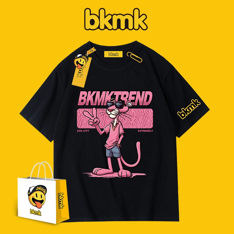 bkmk纯棉潮牌t恤男短袖夏季设计感洋气半袖卡通印花衣服百搭宽松