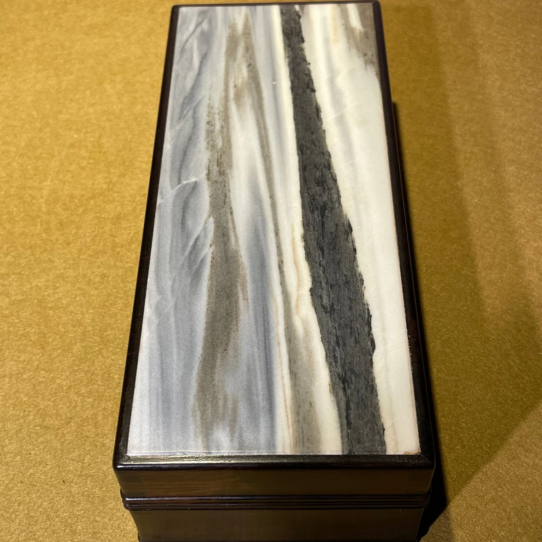 紫光檀镶嵌云石天地盖盒子文玩把件收纳盒