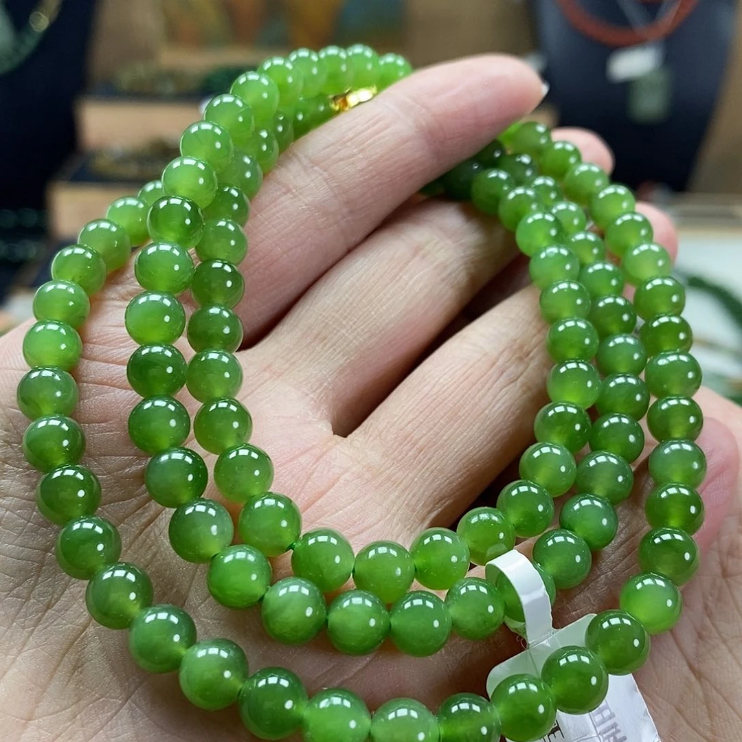 颈饰未镶嵌和田玉（碧玉）6mm果绿
