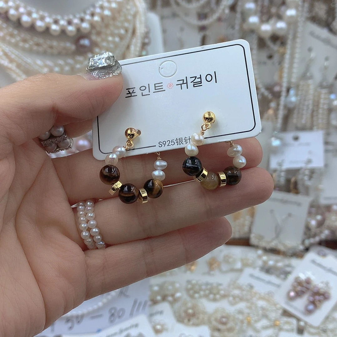 淡水珍珠耳饰银S925镶嵌