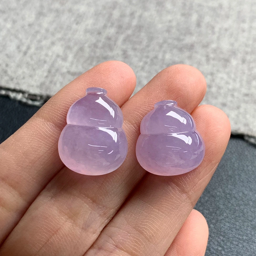 天然A货缅甸翡翠 紫罗兰葫芦一对尺寸 16.2-15.4-7.2 18.8-15-6.2