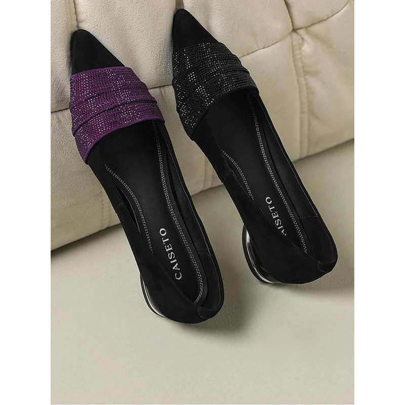 欧洲站2025春夏季新款气质法式尖头水钻低跟一字带浅口百搭单鞋女