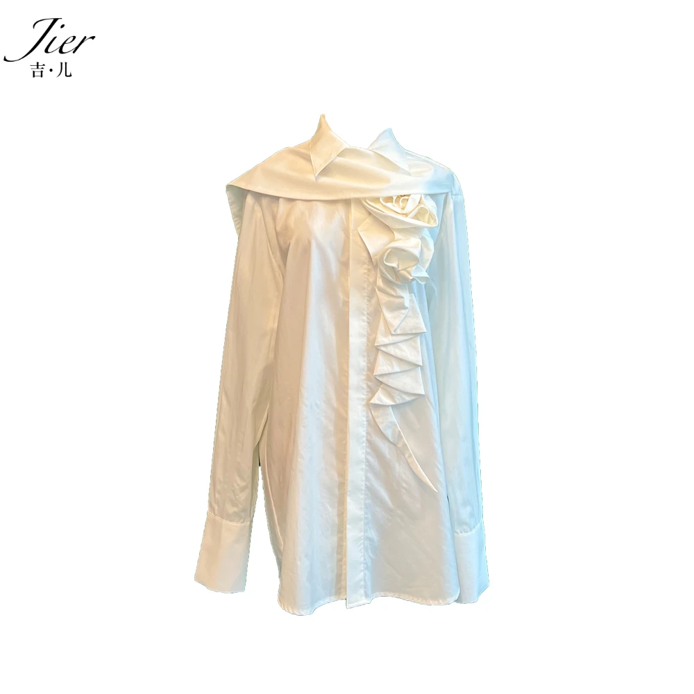 【Jier吉儿】原创设计师长袖白色时尚休闲百搭女士衬衣