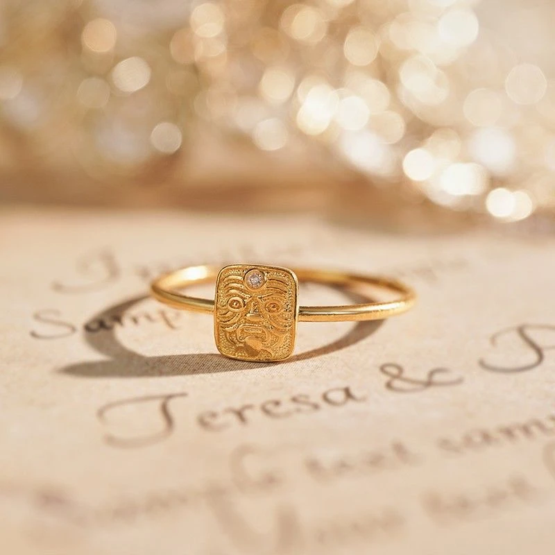 戒指轻奢复古金色扎基拉姆男女小众时尚个性气质指环精古法