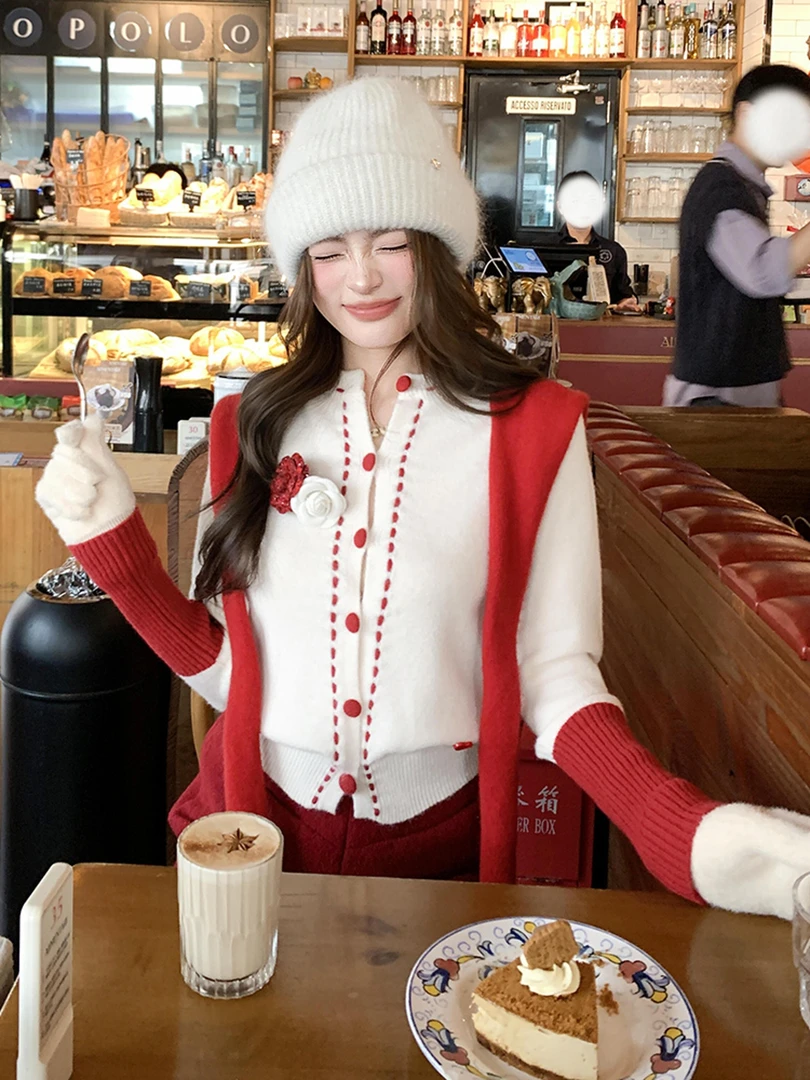 韩系冬季季氛围感穿搭高级感巨好看毛衣慵懒松弛感白色针织开衫女