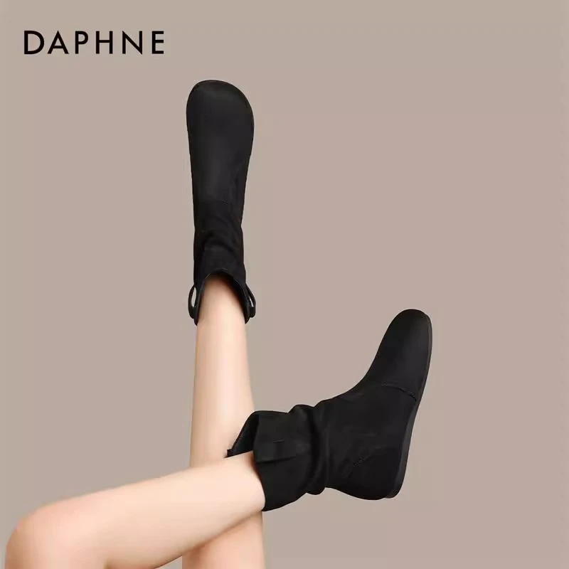 达芙妮复古加绒短靴女2025春秋季新款美拉德堆堆靴短筒软底马丁靴