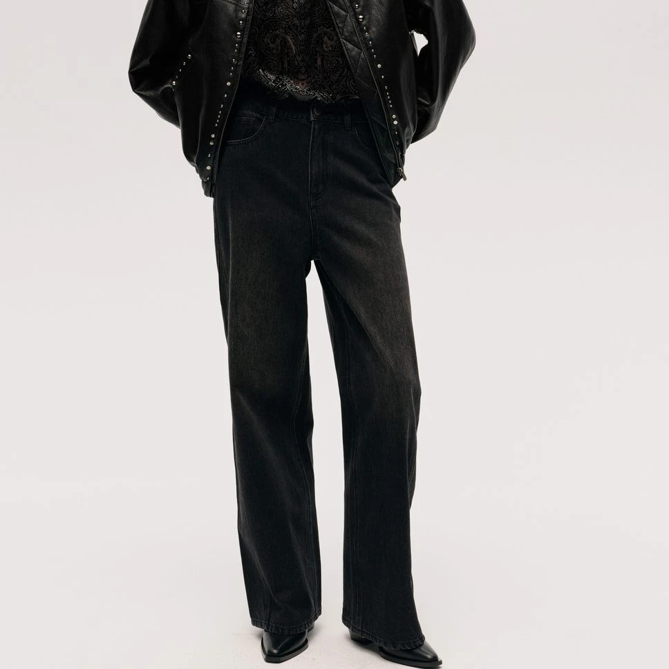 ICEDUST 三角片牛仔裤女25FW秋冬新款垂坠感直筒阔腿裤长裤IINC