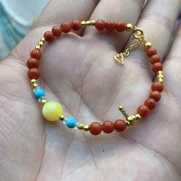 南红玛瑙配饰银S925镀金镶嵌