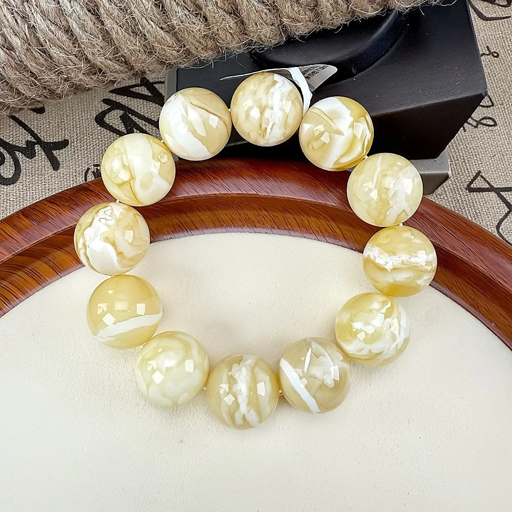 （瓷白花蜡）天然蜜蜡19+mm俄料手串单圈瓷白蜡妖花男款基地发货