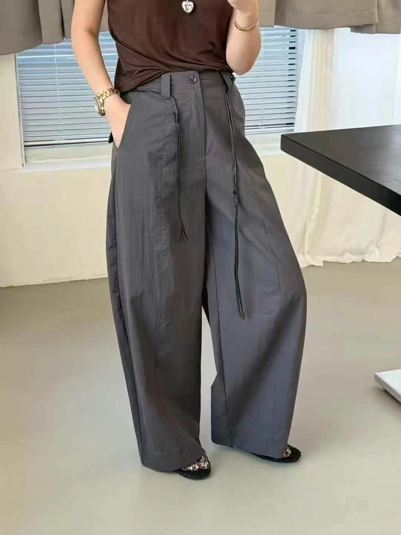 【代莹优选】322纯色高腰薄款休闲阔腿裤女速干长裤潮