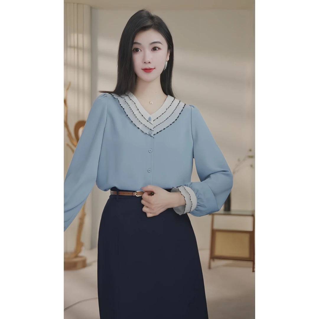 【小北甄选】流光风8591322A多色曼贝衬衫女士高级百搭显瘦气质衬衣