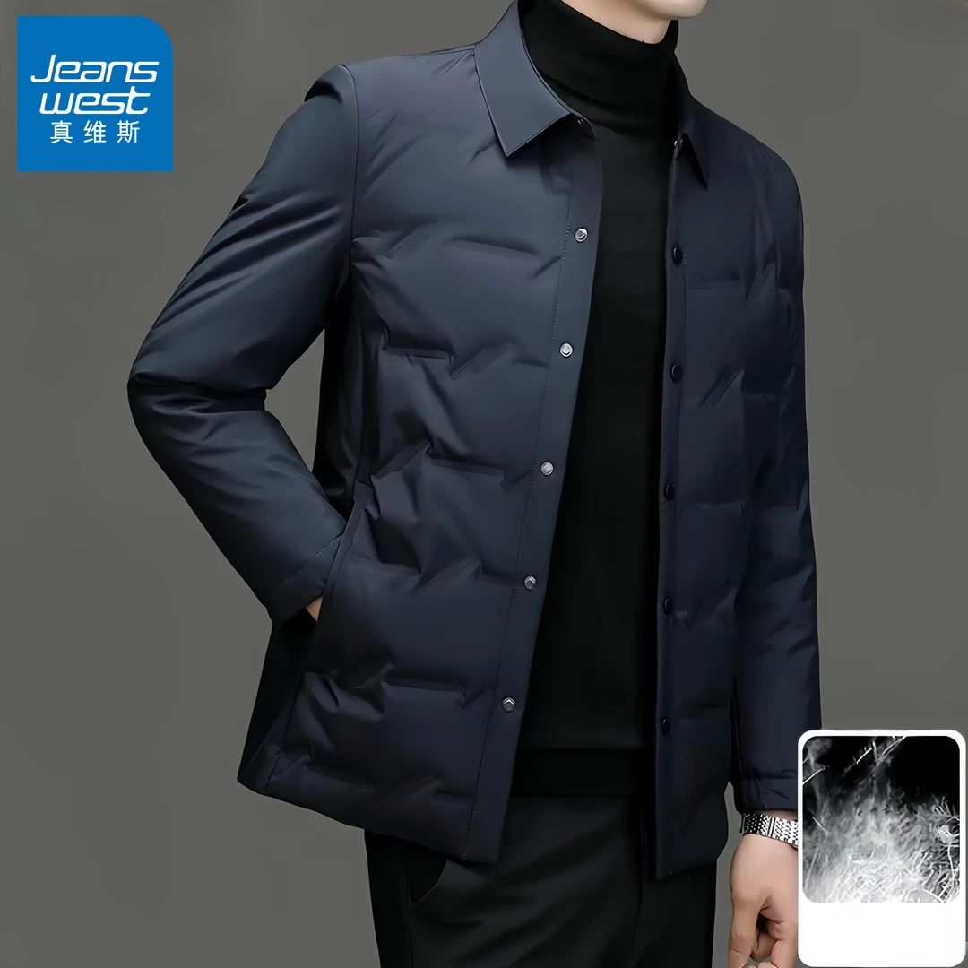 真维斯Jeanswest/羽绒服男士外套秋冬百搭商务翻领轻薄款休闲夹克