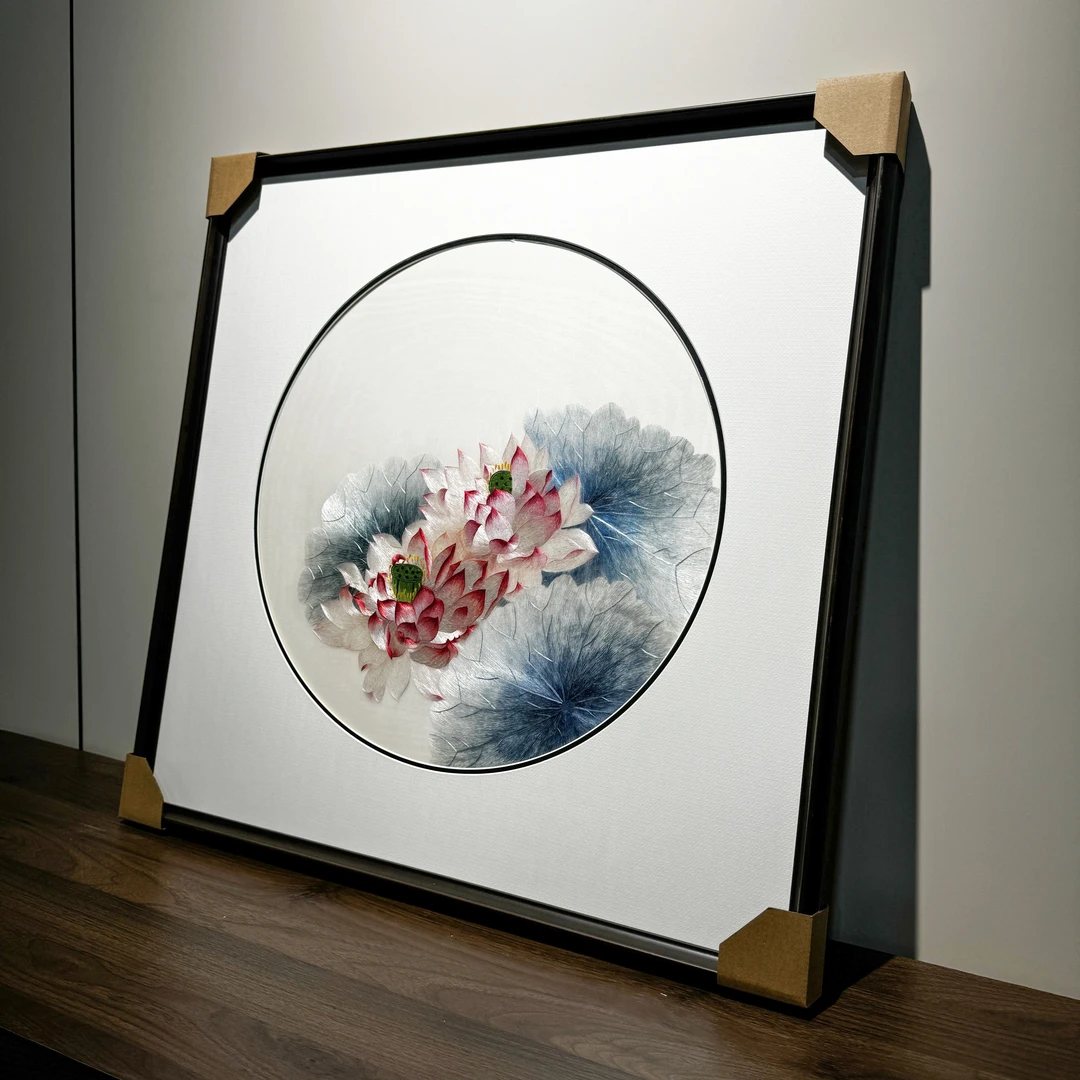 【禅意莲花】纯手工刺绣苏绣精品高档电表箱送礼新中式画芯50*50cm