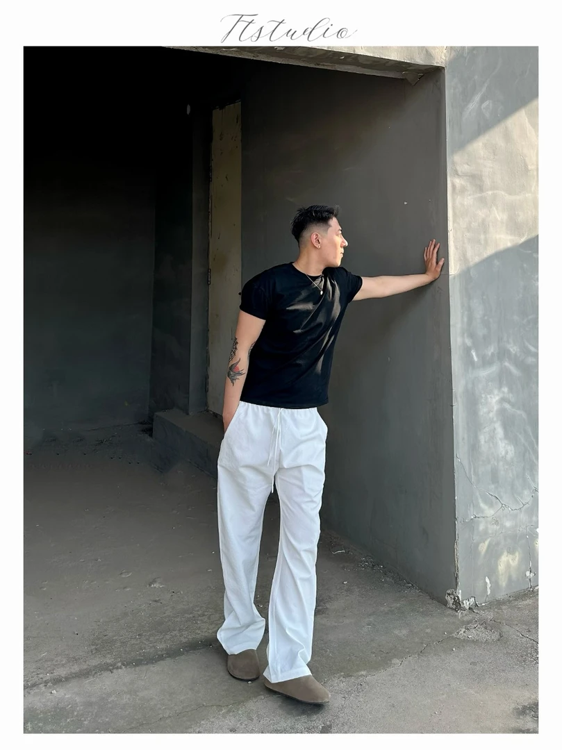 Ttstudio【白雾】泡泡纱春夏轻薄廓形弯刀直筒长裤肌理感堆积白裤子