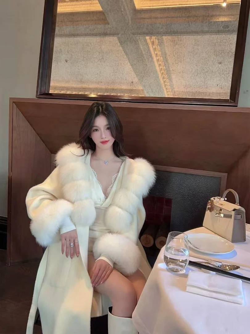 梦梦 MENGMENG｛秋冬显瘦气质大毛领长款双面呢外套}