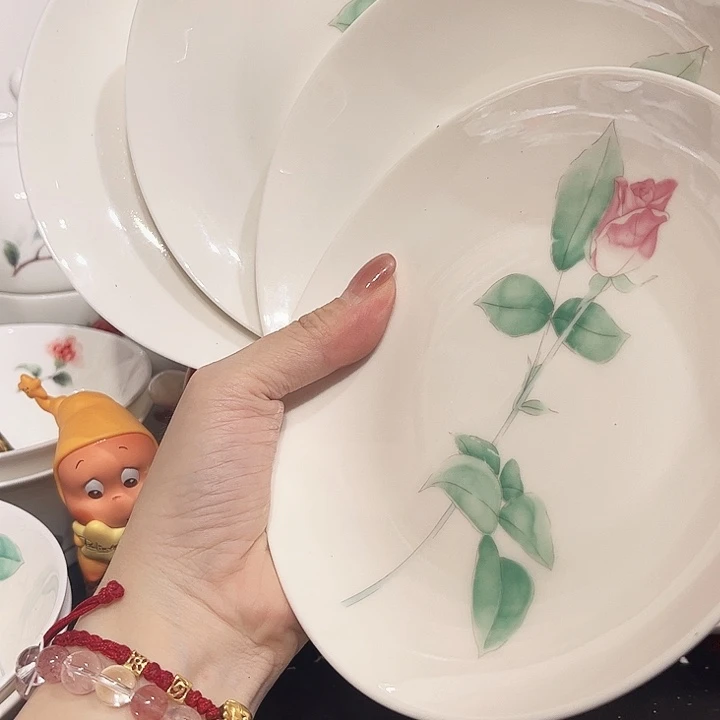 瓷片玫瑰6寸点心盘4个