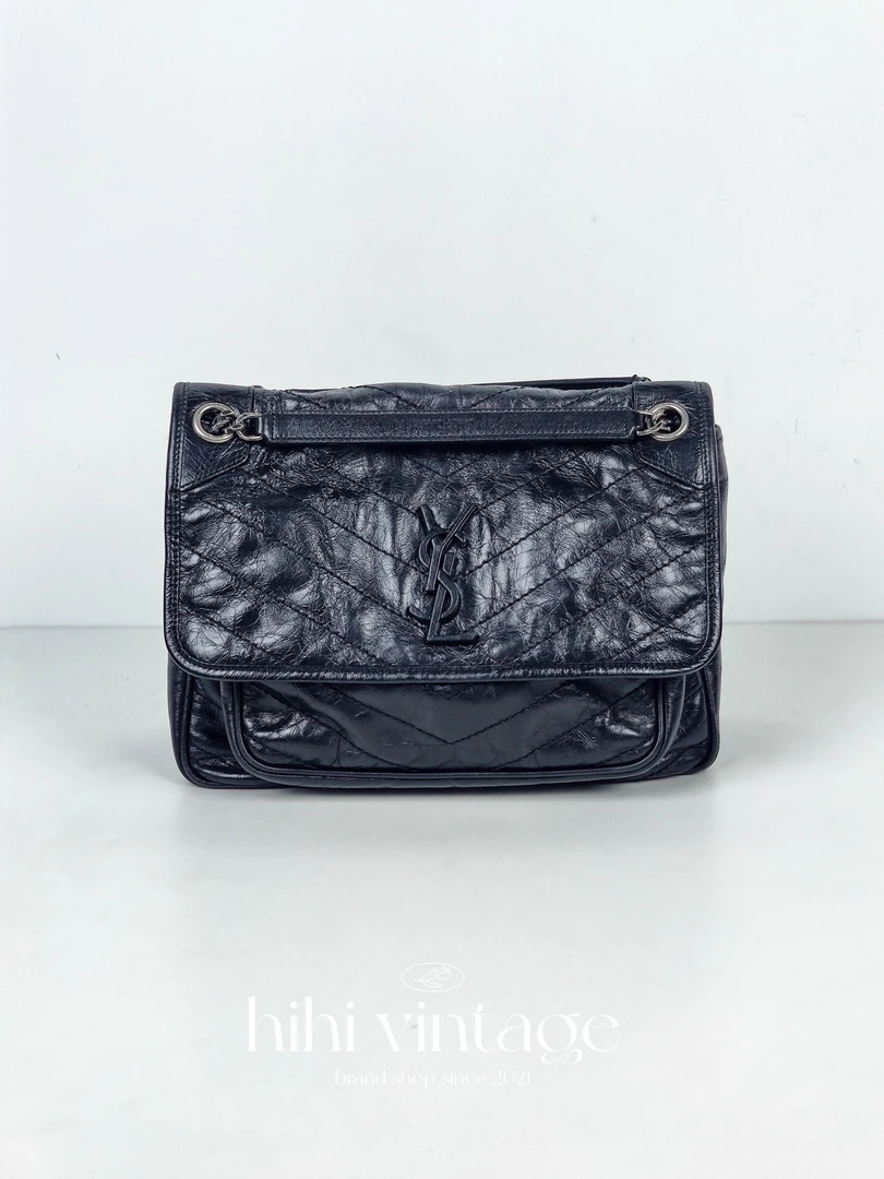 99新 YSL/圣罗兰 YSL 圣罗兰 黑色中号niki链条包 二店