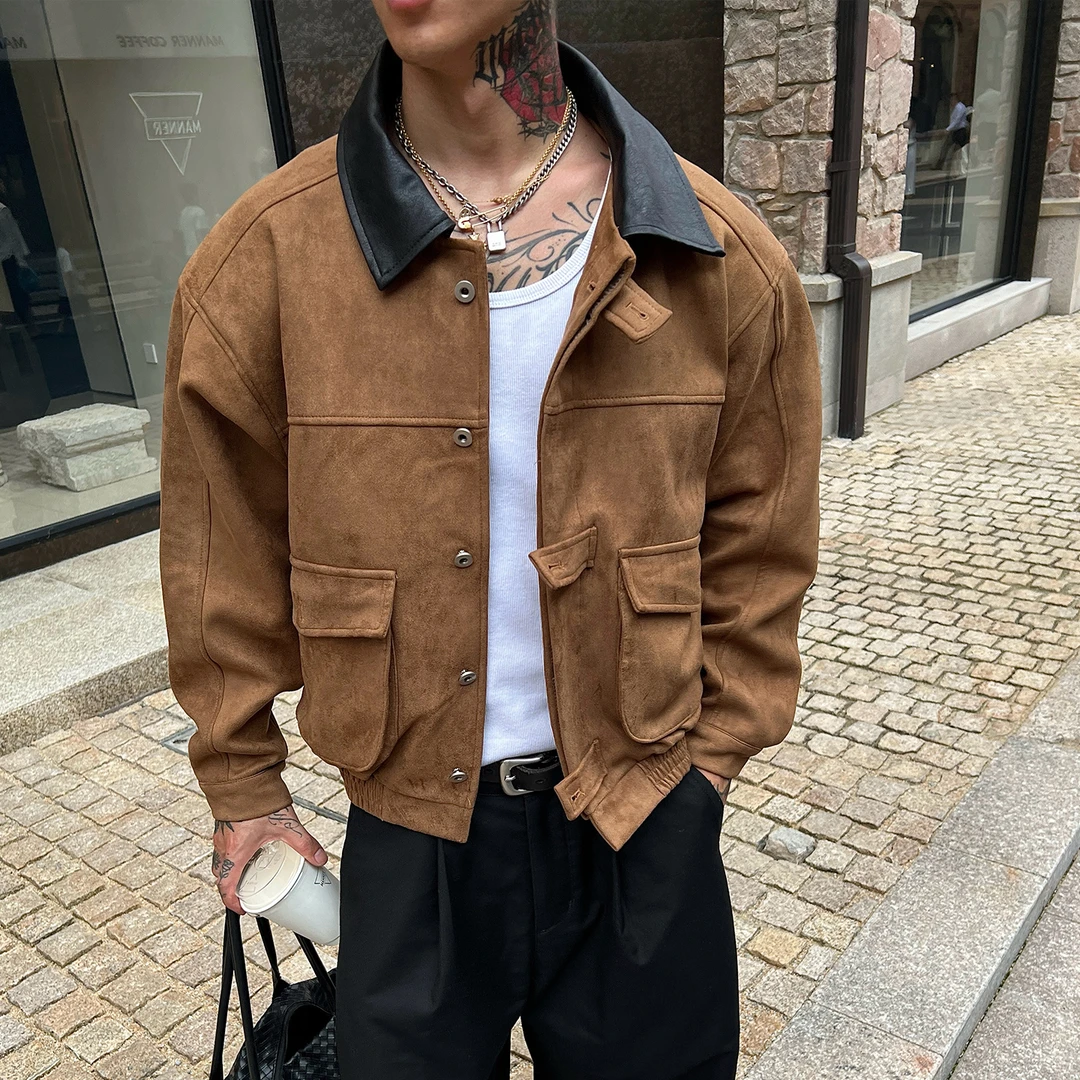 OXFREAK「美拉德 麂皮绒」巴恩风棕色夹克男宽松密歇根翻领外套