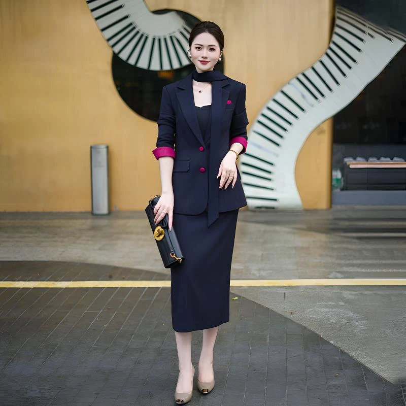 单品轻职春秋气质长袖风通勤时尚套装套装修身女神范连衣裙显瘦