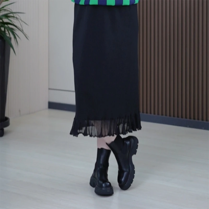 70D高弹丝荷叶边半身裙法式大码优雅伞裙显瘦气质时尚文艺A字裙潮