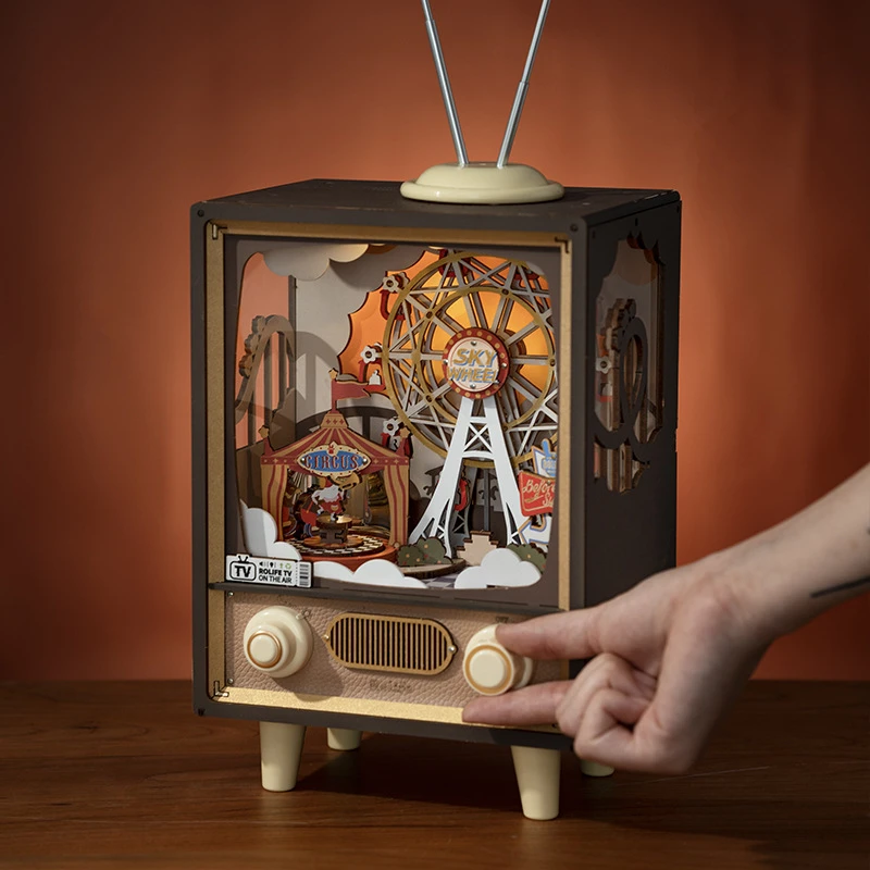 洋芋|若态 八音盒木质日落游乐园音乐盒3D立体拼图新年创意礼品