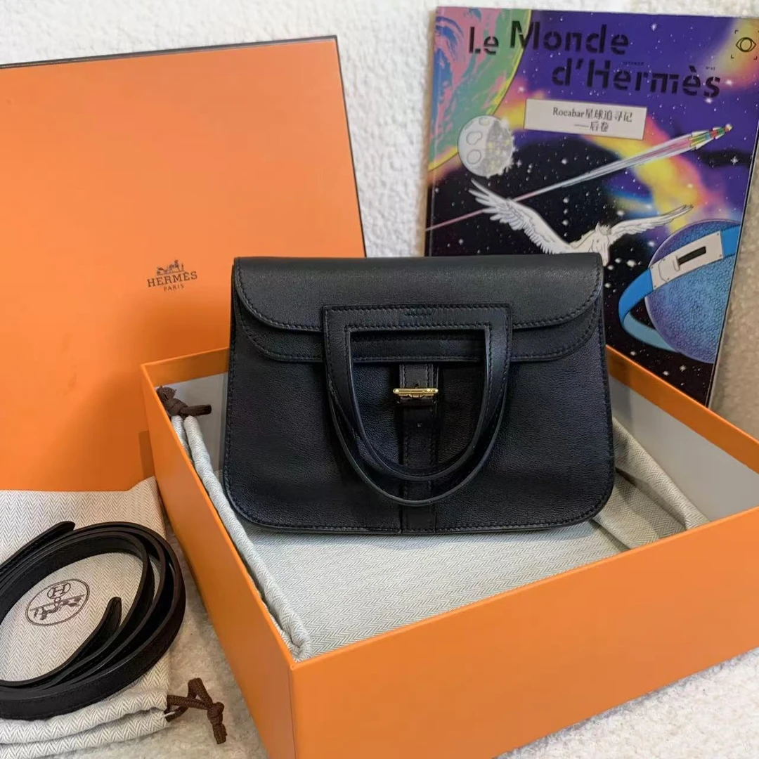 99新 Hermes/爱马仕 壹臻/黑金halzan mini D刻手提包 44244186