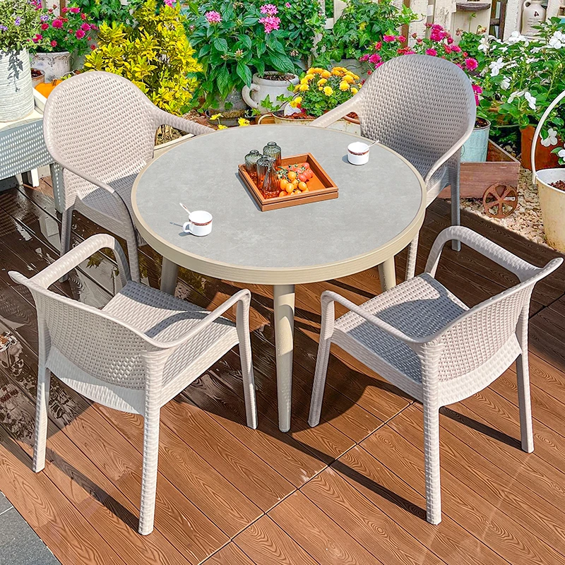 【莫家户外】庭院户外桌椅花园阳台茶桌圆桌室外岩板休桌椅组合套装