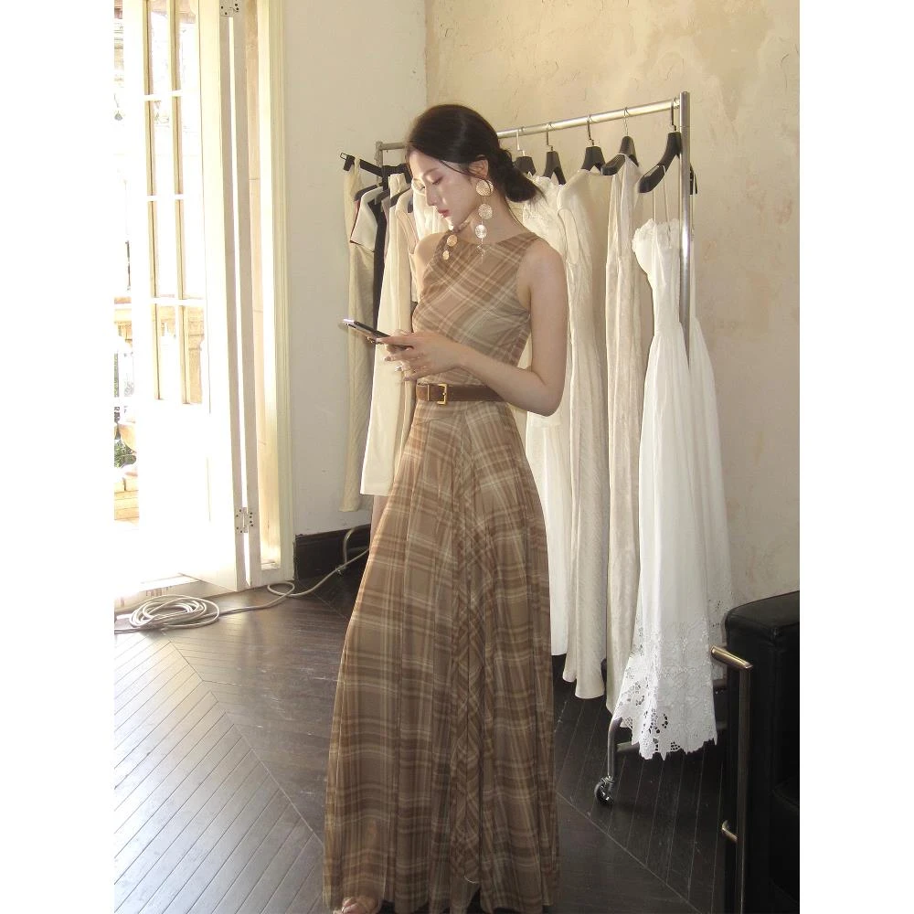 【摩登情人】法式复古无袖扭结大摆气质连衣裙设计感收腰长裙修身