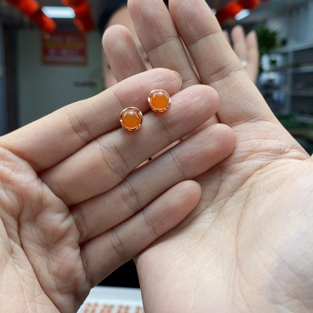 南红玛瑙耳饰银S925镶嵌多样性发货 拍一发一