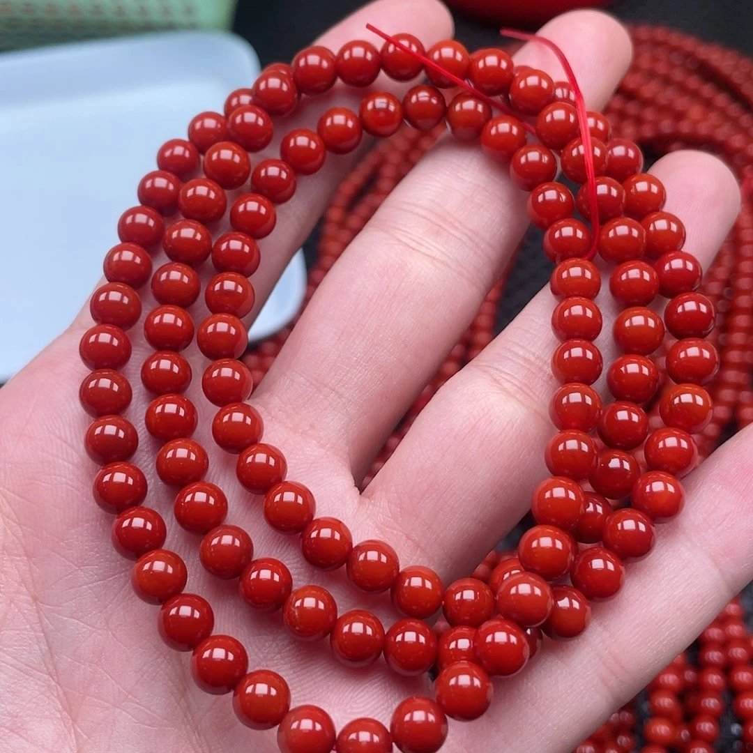 南红玛瑙6mm柿子红圆珠108长链未镶嵌